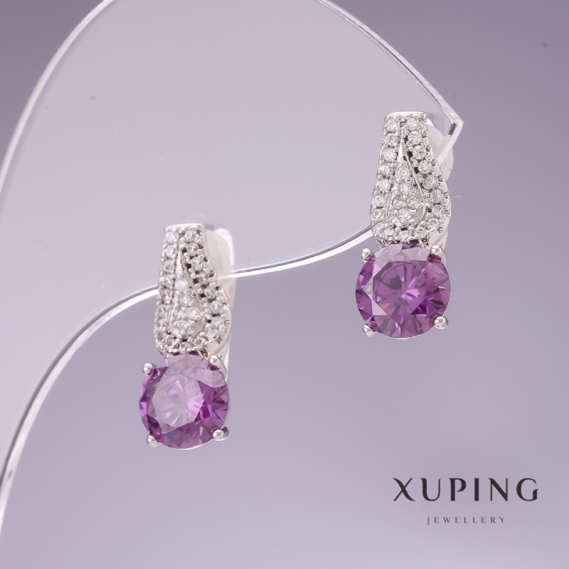 Xuping earrings with violet czs 17x7mm rhodium