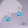 Xuping Earrings with Blue Zircon Turquoise 17x8mm Rhodium