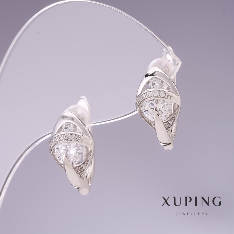 Earrings Xuping with white zircons 14×9mm rhodium