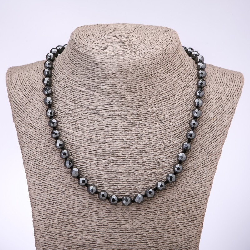 Garnet Hematite Bead Necklace, Faceted Round 8mm, 45mm Length