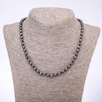 Garnet Hematite Faceted Round Bead Necklace, 6mm diameter, 45cm length