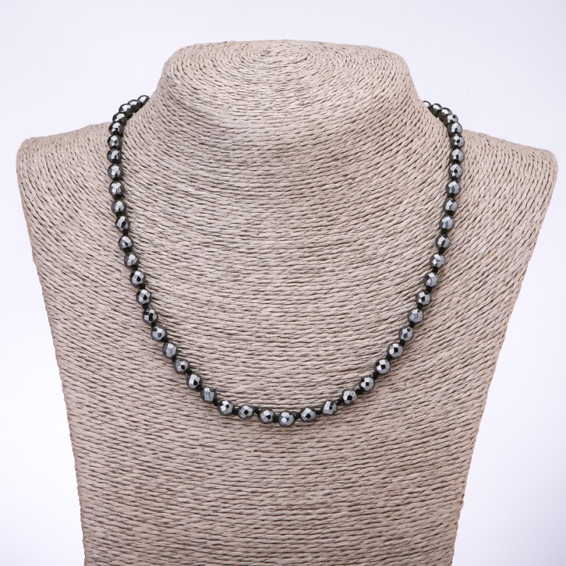 Garnet Hematite Faceted Round Bead Necklace, 6mm diameter, 45cm length