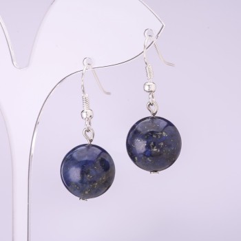 Lapis Lazuli Bead Earrings, Smooth Sphere, 12mm Diameter