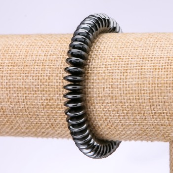 Hematite Flat Rondelle Disc Bracelet, 10x3.5mm beads, diameter 10×3, 5mm, length 18cm, elastic