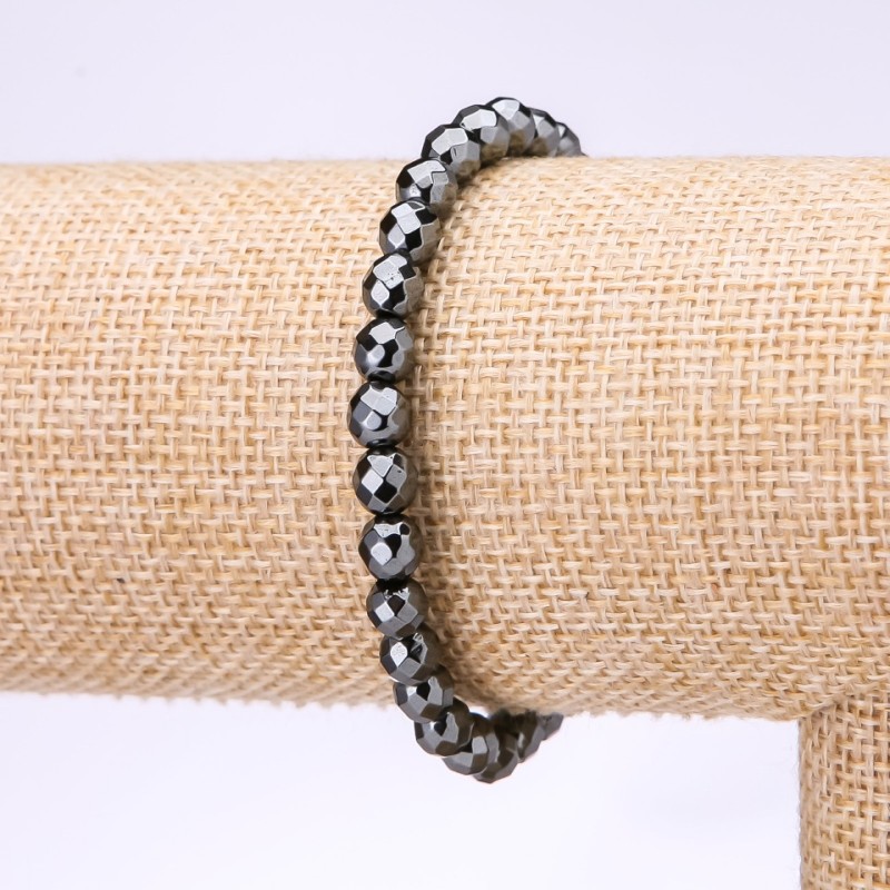 Hematite Bracelet Faceted Round Bead, Diameter 6mm, Length 18cm on Elastic