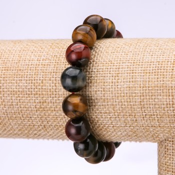 Bracelet Bull's Eye, Hawk's Eye, Tiger's Eye, Diameter 12mm Circumference 18cm on Elastic