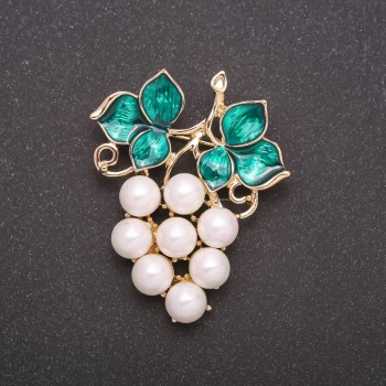 Brooch with Pearls "Majorca" "Grapes Cluster" metal colour yellow 50x40mm