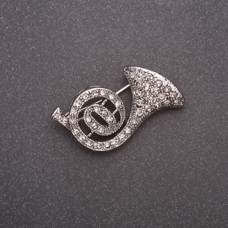 Brooch Pipe with Rhinestones Gray Metal 30x20mm