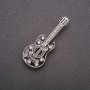 Brooch Guitar black enamel with grey rhinestones grey metal 51x21mm