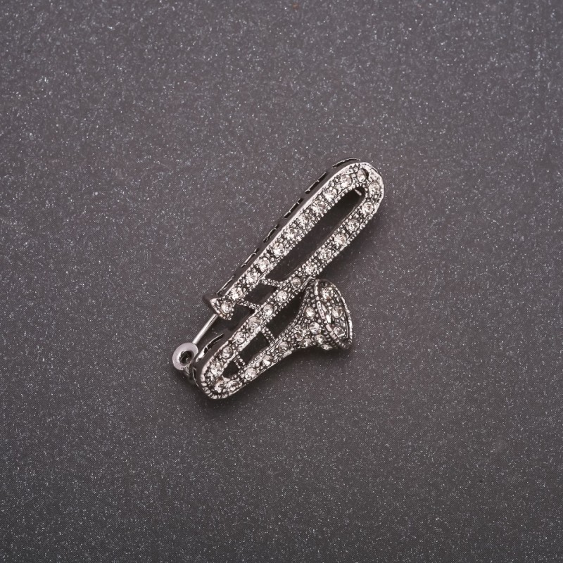 Brooch Pipe in Crystals Gray Metal 38x19mm