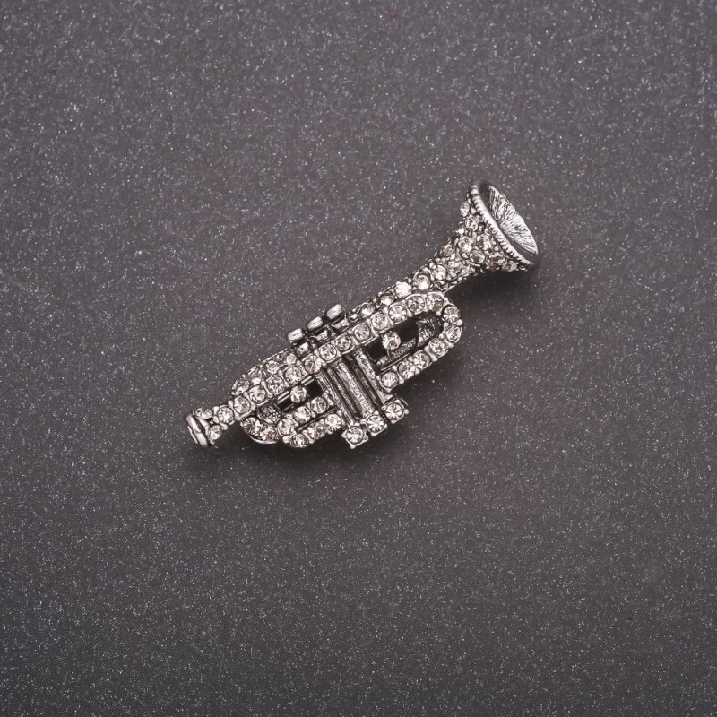 Brooch Pipe in Rhinestones Grey Metal 42x14mm