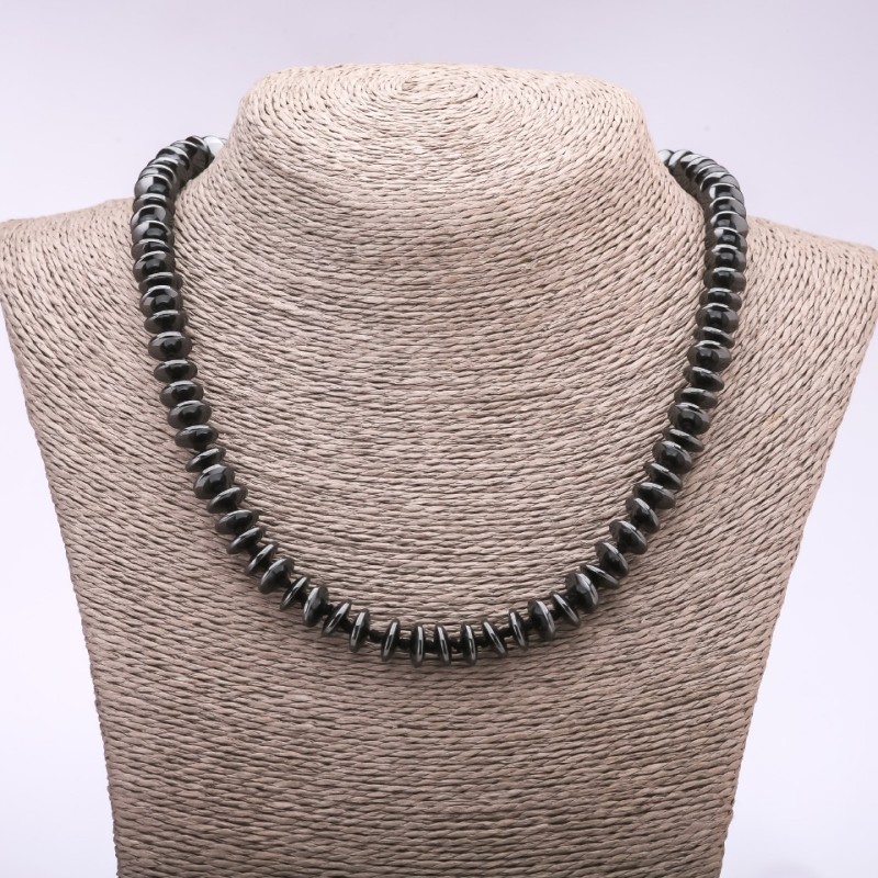 Necklace of natural hematite rondelle “disc”, diameter 10×3,5mm, length 48cm