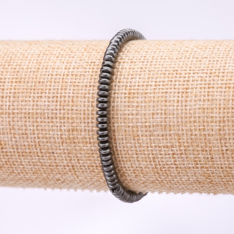 Hematite Flat Rondelle Bracelet, 4x2mm, Length 18cm on Elastic