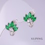 Xuping Earrings with Green Zircons Vier, 12mm diameter, 15mm length, rhodium plated