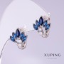 Xuping Earrings with Blue Zircon Crystals Fan, diameter 12mm, length 15mm Rhodium plated