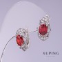 Xuping earrings with red zircon, diameter 10mm, length 17mm rhodium
