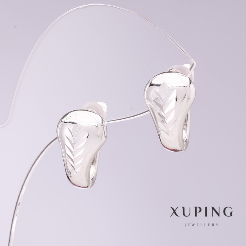 Earrings Xuping, diameter 9mm, length 17mm, rhodium-plated