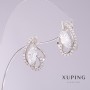Xuping Earrings with White Zirconia, 9mm Diameter, 17mm Length, Rhodium