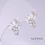 Xuping Earrings with white Zircons - Fan design, 12mm diameter, 15mm length, rhodium plating