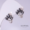 Xuping Earrings with Black Zirconias ‘Fan’, diameter 12mm, length 15mm, Rhodium plated
