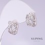 Xuping Earrings with White Crystals, 8mm Diameter, 12mm Length, Rhodium Plated