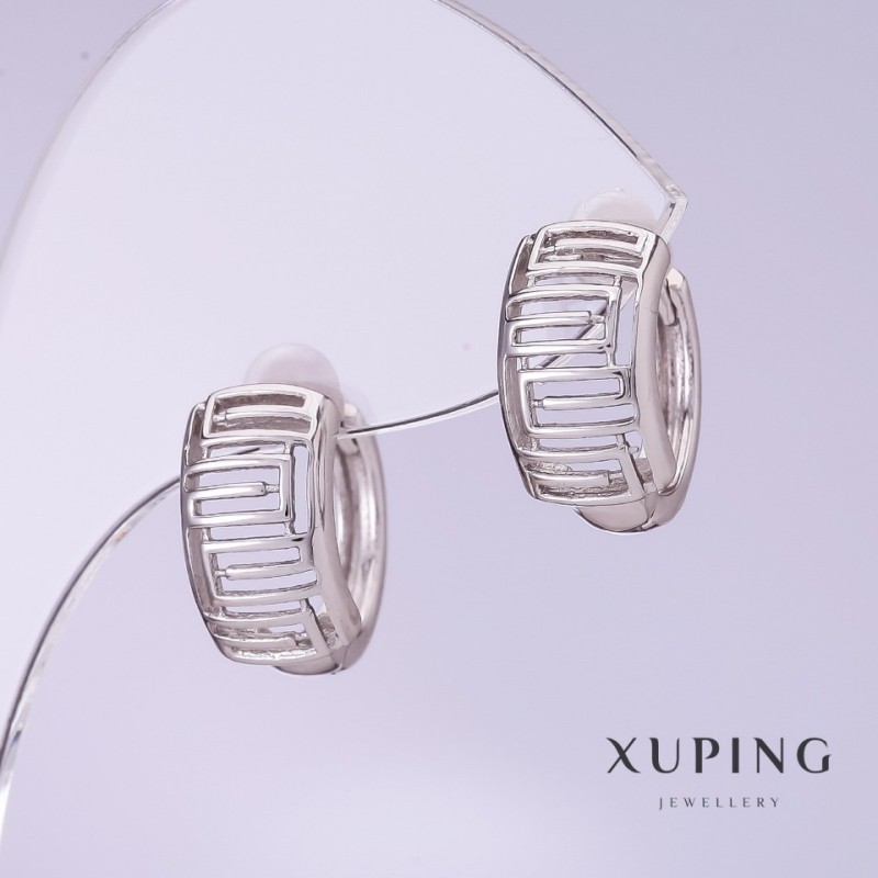 Xuping Earrings, 8mm diameter, 14mm length, rhodium-coated