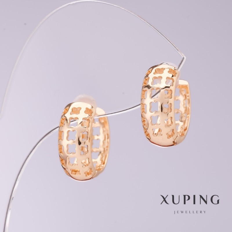 Earrings Xuping Openwork, diameter 7mm, length 16mm, 18k gold plated