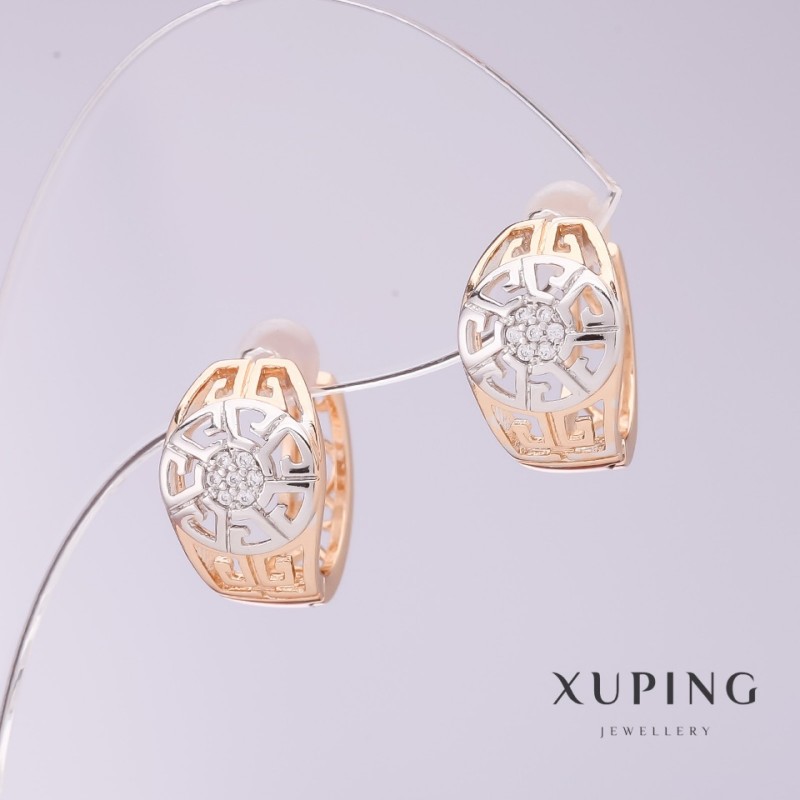 Earrings Xuping in the Versace style, 9mm diameter, 12mm length, 18k plated, rhodium