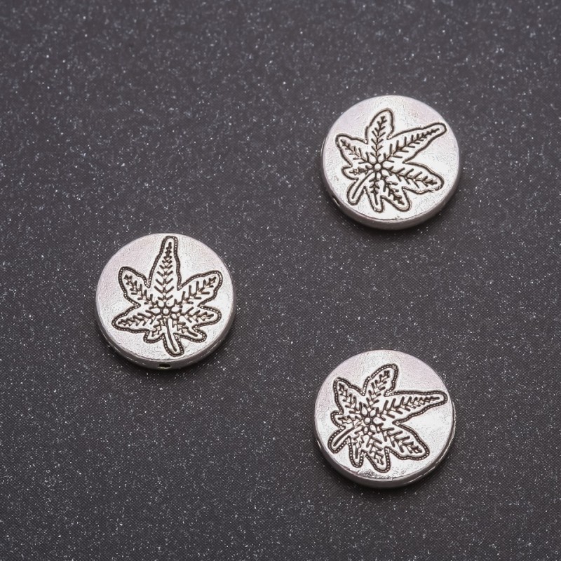 Bead Insertion Fitting Hemp Leaf 12×3.5 mm, 5 mm hole, 1 mm diameter, packaging 20 g ± 11 pcs