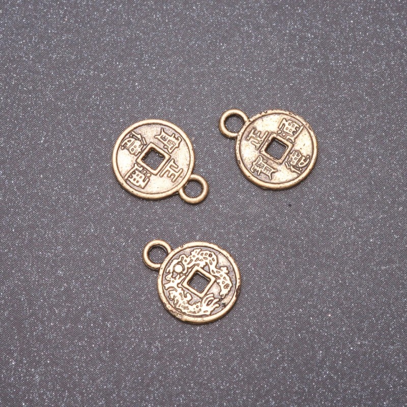 Bronze Coin Pendant, 10×13mm, pack 52 pcs, diameter 10×13mm
