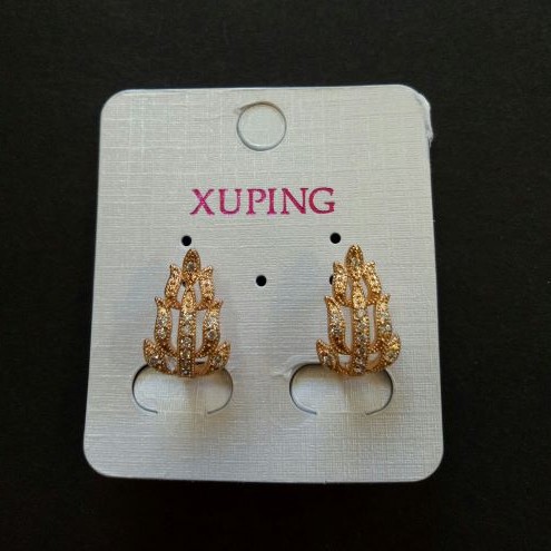 Earrings Xuping Gold Plating Leaves 18k with White Stones 17x11mm