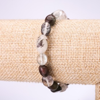 Bracelet made of natural stone Mossy Agate cabochon, 9mm beads on elastic, 18cm circumference