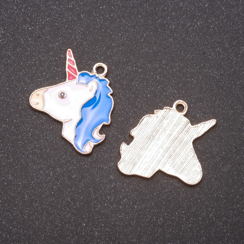 Pendant Finding Unicorn blue enamel finish 5pcs 25×19mm