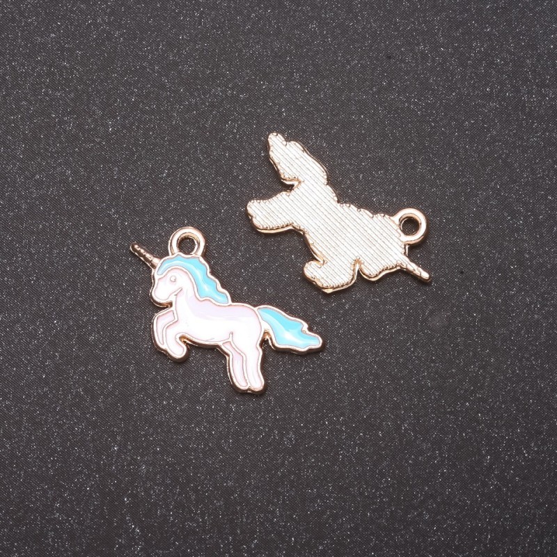 Pendant Findings Unicorn with blue enamel, set 9 pcs, 22x12mm