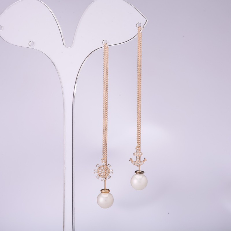 Stud earrings long asymmetric series 925 Marine, thickness 8mm, length 107-135mm gold-plated