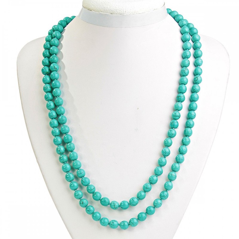 Green turquoise beads with veining round 8mm, length 118cm