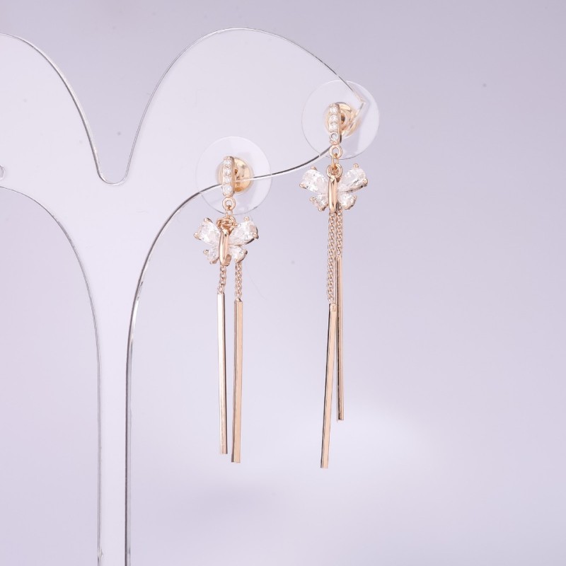 Long earrings Series 925 “Butterflies”, thickness 10mm, length 53mm gold-plated