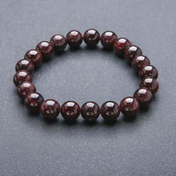 Garnet Bracelet, natural stone smooth beads, diameter 10mm+/-, length 18cm+/- (stretch)