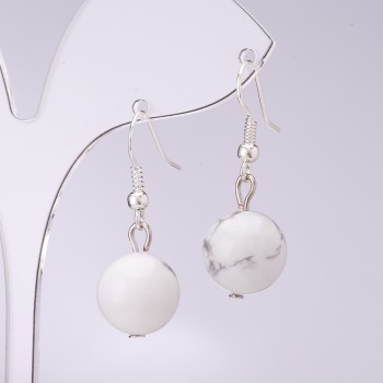 Cacholong Earrings, 12mm Diameter, 34cm Length