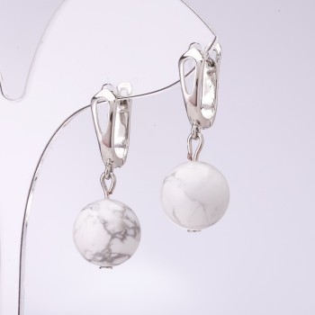 Elegant Cacholong Earrings, 12mm Diameter, 32cm Length