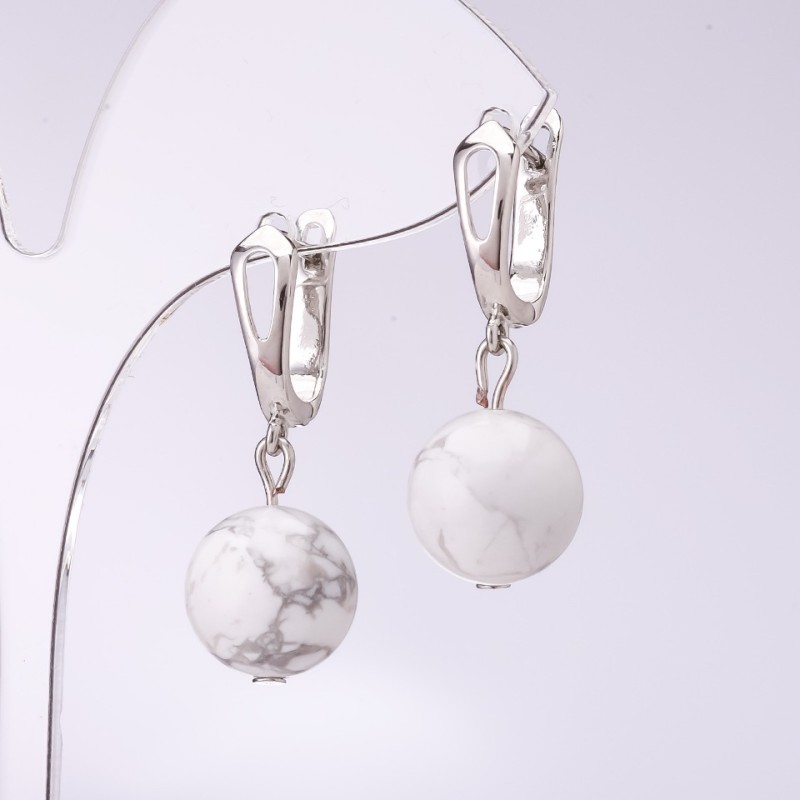 Elegant Cacholong Earrings, 12mm Diameter, 32cm Length