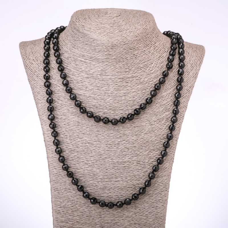 Necklace Agate (single) Black Czech glass faceted beads, 8mm diameter, 120cm length