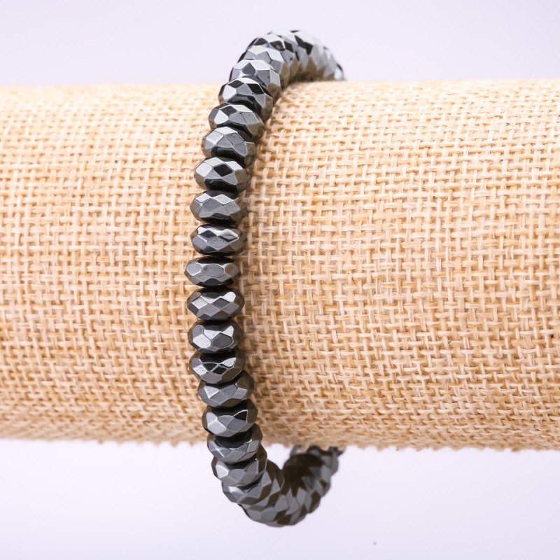 Bracelet Hematite Faceted Rondelle, 8×4 mm, 18 cm on elastic