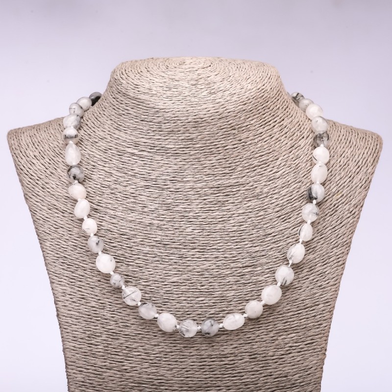 Rutilated Quartz Hairy Bead Necklace, 6-8mm diameter, 48cm length