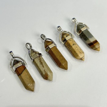 Hexagonal Jasper Landscape Pendant 40x8mm+