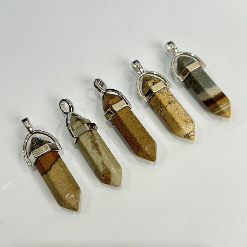 Hexagonal Jasper Landscape Pendant 40x8mm+