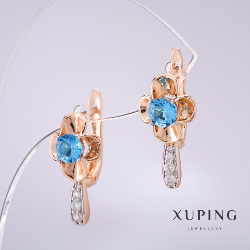 Xuping Earrings with Blue Stones 20x10mm 18k Gold Plated