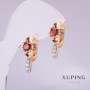 Xuping Earrings with Red Stone, 20×10mm, 18K Gold Plated
