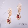 Xuping Earrings with Red Stone, 25×8 mm, 18K Gold Plated