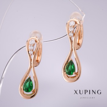 Xuping Earrings with Green Stones 25x8mm Gold Plated 18K
